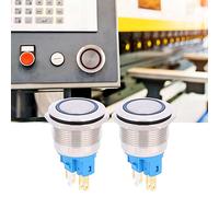 VBESTLIFE Interruptor de Botón a Prueba de Agua, Botón de Reinicio de 2 Piezas de 22 Mm y 6 Pines con Carcasa de Acero Inoxidable, Pulsador Industrial DC12 24 V con Clasificación IP65 (BLUE)