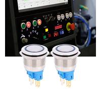 VBESTLIFE Interruptor de Botón de 6 Pines de Acero Inoxidable, Reinicio Momentáneo a Prueba de Agua DC12 24V IP65, Orificio de Montaje de 22 Mm para Uso Marino (BLUE)