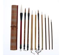 VBRYUAW Juego de pinceles de caligrafía china para pintura, escritura, acuarela, pinceles de tinta con soporte enrollable para almacenamiento de bambú para Kanji japonés Sumi dibujo con soporte