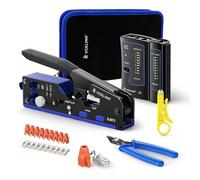 VCELINK Juego de herramientas de red, crimpadora RJ45 con 10 conectores RJ45 chapados en oro, Cat7 Pass Through, comprobador de red, alicates pelacables, instalación de red profesional, herramientas
