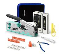 VCELINK Kit de Crimpadora RJ45 Profesional Compatible con CAT7/CAT6A/CAT6/CAT5E/CAT5, Incluye Comprobador RJ45, Pelacables, 20 x Conectores RJ45, Impacto RJ45, Alicates de Corte, Bolso de Tela