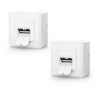 VCELINK Universal Toma de Red Cat 6a, 2X Puerto RJ45, Blindado, Superficie o Rasante, Socket de Red, EIA/Tia 568A&B, Blanco, 2 Unidades