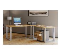 VCM Holz Schreibtisch | Eckschreibtisch schlicht | 190x130 | L Form links oder rechts | Arbeitstisch Platte 50 cm tief | Computertisch Büromöbel - Lona U Silber / Honig-Eiche