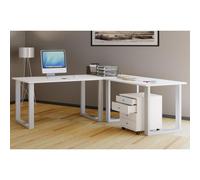 VCM Holz Schreibtisch | Eckschreibtisch schlicht | 190x130 | L Form links oder rechts | Arbeitstisch Platte 50 cm tief | Computertisch Büromöbel - Lona U Weiß / Weiß