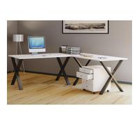 VCM Holz Schreibtisch | Eckschreibtisch schlicht | 190x160 | L Form links oder rechts | Arbeitstisch Platte 80 cm tief | Computertisch Büromöbel - Lona X Schwarz / Weiß