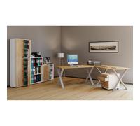 VCM Holz Schreibtisch | Eckschreibtisch schlicht | 190x160 | L Form links oder rechts | Arbeitstisch Platte 80 cm tief | Computertisch Büromöbel - Lona X Silber / Honig-Eiche