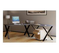 VCM Holz Schreibtisch | Eckschreibtisch schlicht | 190x160 | L Form links oder rechts | Arbeitstisch Platte 80 cm tief | Computertisch Büromöbel - Lona X Schwarz / Anthrazit