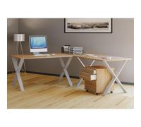 VCM Holz Schreibtisch | Eckschreibtisch schlicht | 190x190 | L Form links oder rechts | Arbeitstisch Platte 80 cm tief | Computertisch Büromöbel - Lona X Silber / Sonoma-Eiche