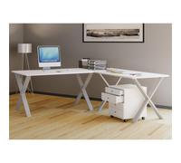 VCM Holz Schreibtisch | Eckschreibtisch schlicht | 220x220 | L Form links oder rechts | Arbeitstisch Platte 80 cm tief | Computertisch Büromöbel - Lona X Silber / Weiß