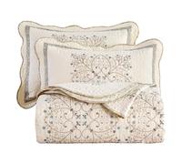 vctops Elegante Juego de edredón Bordado de Retazos de Granja de Gran tamaño, Colcha Reversible de 3 Piezas de algodón Acolchado para Todas Las Estaciones, 1 edredón + 2 Fundas de Almohada (94 x 102