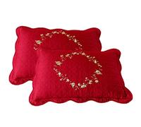 vctops Juego de 2 Fundas de Almohada Elegantes Bordadas Florales tamaño Queen 100% algodón Acolchado Decorativo (Rojo, 20 x 28 Pulgadas)