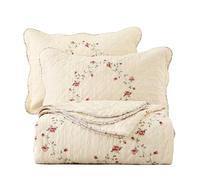 vctops - Set de colcha ligera reversible de patchwork con bordado floral, 3 piezas, 100 % algodón, tamaño King, incluye 1 colcha y 2 fundas de almohada, diseño floral (Flower)
