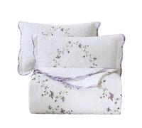 vctops - Set de colcha ligera reversible de patchwork con bordado floral elegante, 3 piezas, 100 % algodón, tamaño King, incluye 1 colcha y 2 fundas de almohada, color morado
