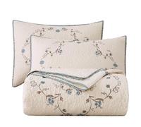vctops - Set de Colcha Ligera Reversible de Patchwork con Bordado Floral Elegante, 3 Piezas, 100% algodón, tamaño Individual, Incluye 1 Colcha y 2 Fundas de Almohada, diseño Floral (Flower B)