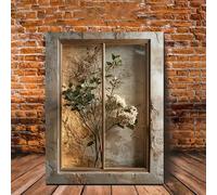 Vcvbhbn Cuadro decorativo de pared con estampado botánico neutro de hortensias secas estilo ventana antigua, decoración rústica de pared (60x80cm/sin marco)