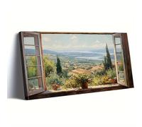 Vcvbhbn Cuadro decorativo de pared con vista desde una ventana, paisaje de valle mediterráneo, impresión para la decoración de la sala de estar (65x130cm/sin marco)