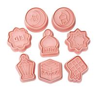 Vdaxvme 8 piezas de molde de luna para galletas, moldes para galletas, fondant, molde de plástico, cortador de galletas, accesorios de cocina, sello de galletas, prensa para hornear
