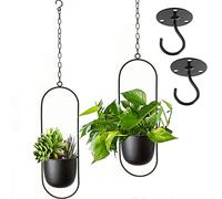 VDYXEW Macetero Colgante de Metal, Maceta Decorativa Colgante de Metal, Color Negro, macetero para Plantas de Interior, Plantas suculentas, Plantas de Aire (2 Unidades)