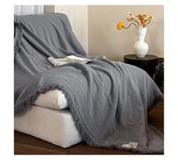VEAI Manta de Algodón Gasa - 125/150 con Flecos Artesanales, Suave y Multiusos para Sofá/Cama/Viaje/Individual Rey, Cuidado Fácil(Gray,50 * 150cm)
