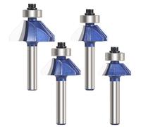Vearter Juego de 4 brocas biseladas de 45 grados, cortador de fresado de borde biselado de carburo de vástago de 1/4 pulgadas, herramienta de bricolaje para carpintería, perfiles de madera, bordes