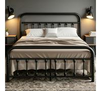 VECELO Cama Doble de Metal, 140 x 200 cm, Estructura Estable con somier, cabecero Curvado, Distancia al Suelo de 32 cm, bajo Ruido, fácil Montaje, Cama de Invitados, Cama Juvenil, Color Negro