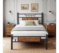 VECELO Marco de Cama Individual de 90 x 200 cm con cabecero de Madera, somier de láminas de Metal, 32 cm de Distancia al Suelo, soporta hasta 204 kg, bajo Ruido, no Requiere somier, Color marrón