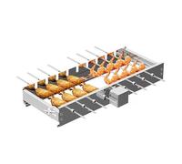 veco chajor Pincho giratorio eléctrico, 50 cm, acero inoxidable, con motor USB, 5 rpm, 9 agujeros, accesorio giratorio con 9 brochetas de 16-28 cm, ancho ajustable, accesorios para barbacoa (plata)