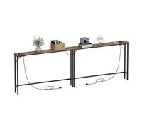 VEDECASA - Juego de 2 mesas de consola de 15 cm con toma y puertos USB, mesa auxiliar estrecha, mesa baja, para entrada, salón, pasillo, oficina, estructura de acero estable