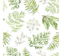 VEELIKE Papel pintado floral blanco con hojas de helecho verde para dormitorio, baño y guardería, 44,5 cm x 300 cm, papel de contacto para muebles y gabinetes, extraíble con patrón adhesivo