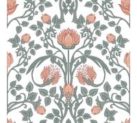 VEELIKE Papel Pintado Flores Melocotón Papel Pintado Vintage William Morris Vinilo Adhesivo Muebles Flores 44.5 cm x 300 cm Fotomurales Decorativos Pared Botánico Dormitorio Baño Extraíble