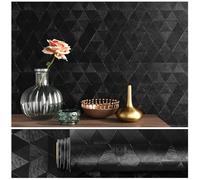 VEELIKE Papel Pintado Pared Negro Textura Papel Pintado Estampado Triángulo Geométrico Relieve Revestimiento Pared Salon Baño Impermeable Vinilos para Muebles Decoracion Habitacion 40 cm x 300 cm