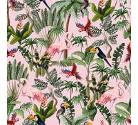VEELIKE Papel Pintado Selva Rosa Papel Pintado Pared Hojas Palmera Tropicales Flamenco Pajaros 44,5 cm × 300 cm Jungla Fotomurales Decorativos Pared Dormitorio Baño Vinilos para Muebles Extraíble
