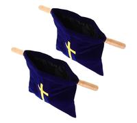 Veemoon Bolsa de Ofrendas para Iglesia de Terciopelo Azul Bordada con Cruz, Asas de Madera, 2 Unidades, Accesorios para Donaciones y Comunión en Servicios Religiosos y Bautizos