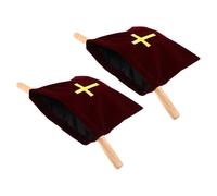 Veemoon Bolsas de Colecta para Iglesia 2 Unidades Terciopelo Vino Tinto 43x25 Cm con Bordado Cruz Asas Madera para Donaciones Comunión Bautizos y Servicios Religiosos