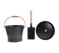 Veemoon Cubo para cenizas de acero inoxidable con asa de madera, | Cenicero metálico con tapa y pala para carbón, fácil de retirar para chimenea, estufa de leña, fogata, uso interior y