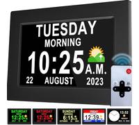 Véfaîî Reloj de demencia 2.0 con DST automático, 20 recordatorios personalizados, reloj de día con iconos de sol/luna para ancianos, entrenador de sueño, 7 pulgadas con control remoto y marco de fotos