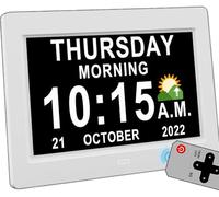 Véfaîî Reloj de pared despertador digital de mesilla de noche, calendario y reloj de día para la pérdida de memoria para personas mayores, enfermedad de Alzheimer, trastornos