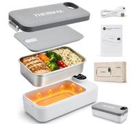 VeftBltrem Fiambrera eléctrica con batería de 7200 mAh, fiambrera térmica de 900 ml para comida caliente, USB-C Heatbox acero inoxidable, sin BPA y antiadherente, caja bento reutilizable para trabajo