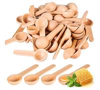 Vegena 100 cucharas de madera pequeñas, redondas, de madera, con mango corto, cuchara de especias, para especias, miel, café, sal, tarros de mermelada, azúcar, niños (6,8 cm)