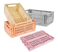 Vegena 4 Cajas Plegables Pequeñas - Cesta Plegable de Plástico Estable Mini Cestas de Plástico Plegable - Cajas de Almacenamiento Plegables Pequeñas