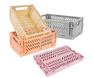 Vegena 4 Cajas Plegables Pequeñas - Cesta Plegable de Plástico Estable Mini Cestas de Plástico Plegable - Cajas de Almacenamiento Plegables Pequeñas