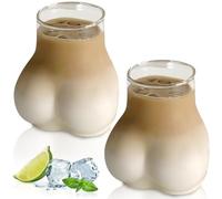 VEGOATY Juego de vasos de cristal: 2 tazas de café creativas con forma de glúteo, vidrio de borosilicato transparente para bebidas calientes y frías, regalo divertido para fiestas, ideal para