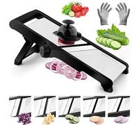 VEKAYA - Rebanadora de mandolina para cocina, picadora ajustable de verduras, patatas, alimentos, mandolina, cortador de tomates, cortador de verduras, acero inoxidable profesional con guantes de