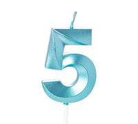 Vela azul de 5º cumpleaños número 5 para pastel, decoración azul para velas de cumpleaños 5 para niños de 5 años