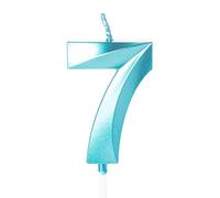 Vela azul de 7º cumpleaños número 7 para decoración de tartas, decoración de pastel de cumpleaños para niños de 7 años