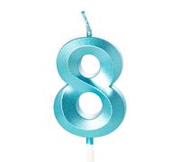 Vela azul del número 8 para pastel, vela azul de 8 cumpleaños para decoración de tartas