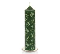 Vela cilíndrica verde de acebo, 20x5 cm, con soporte de vidrio