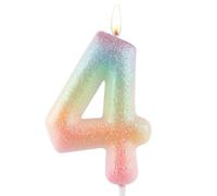 Vela colorida con purpurina para cumpleaños número 4, decoración de pastel para niñas y mujeres, decoración de fiesta temática colorida con purpurina, suministros de regalo de cumpleaños