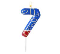 Vela de Cumpleaños con Estampado de Anillos Dorados Azules, Velas Numeros Cumpleaños con Temática Azul Adornos para Tarta para Niños Niñas Artículos para Fiestas (Número 7)