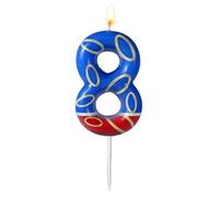 Vela de Cumpleaños con Estampado de Anillos Dorados Azules, Velas Numeros Cumpleaños con Temática Azul Adornos para Tarta para Niños Niñas Artículos para Fiestas (Número 8)